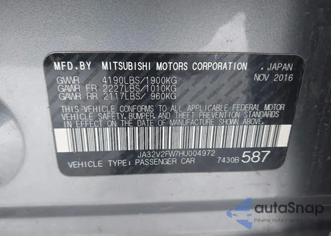 2017 Mitsubishi Lancer Es/Se/Sel из США, поврежденный, VIN JA32V2FW7HU004972